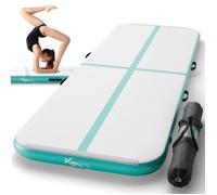 KM Fit Tapis de Gymnastique Gonflable Airtrack 3 m | Vert Menthe | Sac de Transport, Pompe Électrique et Kit de Réparation | Résistant UV | Tapis Yoga & Entraînement