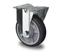 KM Roulette fixe ESD Ø 125 mm avec roulement à billes, plaque 105 x 80 mm, surface de roulement en TPE