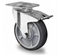 KM Roulette pivotante avec frein Ø 125 mm ESD avec roulement à billes, plaque 105 x 80 mm TPE