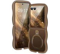 KMAMBAG [Support magnétique et cadre ondulé] Coque pour Samsung Galaxy Z Flip 7 [Convient pour Mag Safe] [Protection militaire contre les chutes] Ne jaunit pas Translucide Z Flip 7 Bague de téléphone