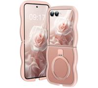 KMAMBAG [Support magnétique et cadre ondulé] Coque pour Samsung Galaxy Z Flip 7 [Fit for Mag Safe] [Protection militaire contre les chutes] Ne jaunit pas Translucide Z Flip 7 Anneau de téléphone pour