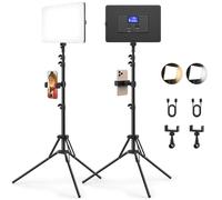 Kmasic Lot de 2 Panneaux d'éclairage Vidéo LED avec 160cm Trépied, intégré Batterie 8000 mAh et écran LCD, Lumiere Photo équipement de Studio D'éclairage de Photographie à pour Portrait/TikTok