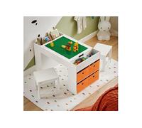 SoBuy Table Enfant avec 2 Chaises et 8 Bacs de Rangement, Table Double Face pour Jeux, Dessin et Bloc de Construction 87x50x50 cm