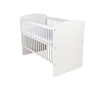 KMbaby Lit Bébé K2 Blanc 120 x 60 cm avec Sommier À Lattes - Lit Bébé 3 Niveaux Réglable en Hauteur - Bois de Pin Laqué et MDF