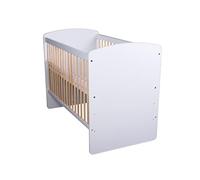 KMbaby Lit Bébé K2 Blanc Jaune 120 x 60 cm avec Matelas et Sommier À Lattes - Lit Bébé 3 Niveaux Réglable en Hauteur - Bois de Pin Laqué et MDF