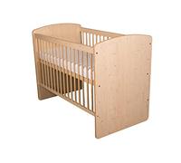 KMbaby Lit Bébé K2 Bois Naturel 120 x 60 cm avec Sommier À Lattes Lit Bébé 3 Niveaux Réglable en Hauteur - Naturelbois de Pin et MDF
