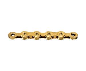 KMC Chaîne de vélo 12 vitesses, cirée, 126 maillons, compatible Shimano, avec lien MissingLink X12L doré