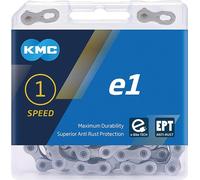 KMC e1 EPT 1-fois chaîne, 110 maillons, 1/2 "x3/32", argent, pour E-Bikes avec moteur central et moyeux à vitesses intégrées haut de gamme, revêtement EcoProTeQ, MissingLink inclus