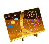 KMERATUZN Acrylic Clear Light Up Drawing Board Glow Memo LED Rewritable Message Board Kids DIY Toys With 7 Color Markers Pen And Stand(Small 15x15)