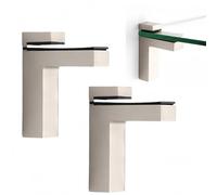 KMERCE 2 Supports Étagère en Verre Murale, Pince à Verre Réglable Fixation Murale, Supports d'étagère Flottantes, Equerre Etagere, pour verre et Tablette en bois 3-28MM, en Alliage de Zinc,Argenté