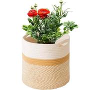 KMERCE Grand Pot de Fleurs Tressé, Cache Pot Plante Interieur, Panier à Plantes en Corde de Coton pour décoration Intérieure, Panier de Rangement pour Jouets, Vêtements - Diamètre 30cm (Blanc+Jaune)