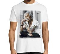 KMF T-SHIRT - T-shirt pour homme Einstein Tattoo Urban, blanc, XS