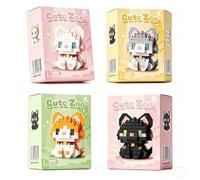 KMFASVX Lot de Mini Blocs de Construction Chat, 4 PCS Jouets de Construction Puzzle 3D Chat, Animaux Jouets Enfant Convient aux Adultes et aux Enfants Cadeau Anniversaire Enfants