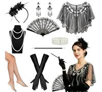 KMFYMPT 9 Pièces Accessoire Annee 20, Set Accessoire Années 20 Gatsby | Accessoires sur le Thème des Années Folles (Roaring Twenties) et Style Gatsby pour Femme - Idéal pour Carnaval ou Halloween