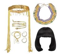 KMGDM Accessoires de déguisement égyptiens pour femme, Halloween, carnaval, avec chaîne de tête, bracelet serpent, collier, boucles d'oreilles, 55-60cm, Plastique, Pas de gemme