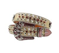 KMGDM Ceinture cloutée avec œillets en strass pour danse de rue, ceinture punk, chaîne de taille, boucle en strass, ceintures pour femmes, hommes, filles, Rouge, L