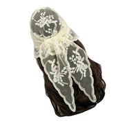 KMGDM Foulard triangle en dentelle brodée avec fleur - Bandeau en dentelle - Bandana élégant - 135 x 45 cm - Pour femme, Beige Jaune, 135x45cm