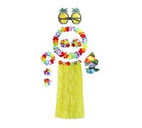 KMGDM Jupes hawaïennes pour fête Luaus, jupes hawaïennes Luaus Hulas, bandeaux et bracelets pour fête hawaïenne