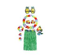 KMGDM Jupes hawaïennes pour fête Luaus, jupes hawaïennes Luaus Hulas, bandeaux et bracelets pour fête hawaïenne
