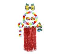 KMGDM Jupes hawaïennes pour fête Luaus, jupes hawaïennes Luaus Hulas, bandeaux et bracelets pour fête hawaïenne