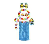 KMGDM Jupes hawaïennes pour fête Luaus, jupes hawaïennes Luaus Hulas, bandeaux et bracelets pour fête hawaïenne