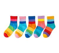 KMGDM Lot de 5 paires de chaussettes en coton à rayures arc-en-ciel pour enfants de 3 à 12 ans, douces et respirantes, pour l'école décontractée, couleurs mixtes, L