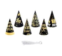 KMGDM Lot de 6 chapeaux coniques noirs et dorés avec sangles élastiques pour le réveillon du Nouvel An 2026