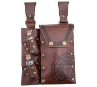KMGDM Pochettes de ceinture médiévales en cuir avec 2 porte-bouteilles, sac banane médiéval en cuir pour Halloween, cosplay, marron, 17cm＋6cmx16cm