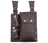 KMGDM Pochettes de ceinture médiévales en cuir avec 2 porte-bouteilles, sac banane médiéval en cuir pour Halloween, cosplay, marron foncé, 17cm＋6cmx16cm