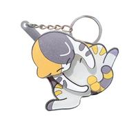 KMGDM Porte-clés drôle avec œufs à tirer et chats en peluche pour animaux Porte-clés pour sac à main Pendentif pour femmes et enfants, Jaune/gris, 7cm
