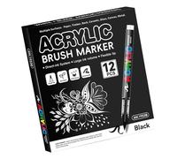 kmgfsd Marqueur acrylique liquide blanc /, pointe de pinceau, stylo de peinture acrylique pour peinture sur papier, bois, verre, tissu, métal, pierre, 12 pièces