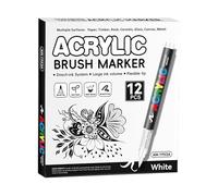 kmgfsd Marqueur acrylique liquide blanc /, pointe de pinceau, stylo de peinture acrylique pour peinture sur papier, bois, verre, tissu, métal, pierre, 12 pièces