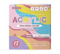 kmgfsd Stylo marqueur professionnel pour peinture acrylique liquide, avec pointe de pinceau, 12 couleurs, pour la fabrication de cartes, peinture sur papier, pierre, verre, artisanat