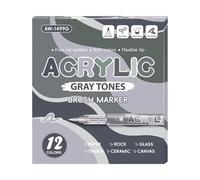kmgfsd Stylo marqueur professionnel pour peinture acrylique liquide, avec pointe de pinceau, 12 couleurs, pour la fabrication de cartes, peinture sur papier, pierre, verre, artisanat