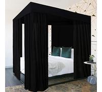 Kmhesvi Rideaux à baldaquin Noir - 4 poteaux d'angle pour très Grand lit, décoration de Chambre d'adultes et de Filles (Noir, très Grand lit)