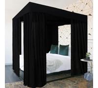Kmhesvi Rideaux à baldaquin Noir - 4 Rideaux d'angle pour lit Queen Size - Décoration de Chambre d'adultes et de Filles (Noir, Grand lit)