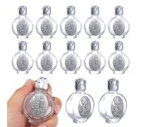KMIMO 12PCS Bouteille d'eau sainte en verre 0,5 floz Mini récipient d'eau sainte avec gaufre Notre Dame de Lourdes Bouteille de voyage religieuse vide Église cadeaux catholiques
