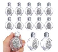 KMIMO 12PCS Bouteille d'eau sainte en verre 0,5 floz Mini récipient d'eau sainte avec Madonna en relief et enfant Bouteille de voyage religieuse vide Église cadeaux catholiques