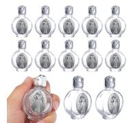 KMIMO 12PCS Bouteille d'eau sainte en verre 0,5 floz Mini récipient d'eau sainte avec Miséricorde divine en relief Jésus-Christ Bouteille de voyage religieuse vide Église Cadeaux catholiques