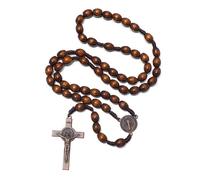 KMIMO Chapelet catholique en bois fait à la main en bois - Médaille de prière chrétienne et croix en métal pour cadeau catholique ou chrétien - Bois Chapelet