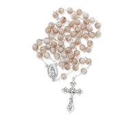 KMIMO Collier chapelet en perles de verre avec médaille Notre-Dame de Lourdes et crucifix, chapelet de prière catholique 8 MM pour femmes
