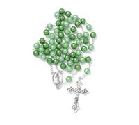 KMIMO Collier en Perles de Verre Médaille Notre-Dame de Lourdes et Crucifix Chapelet de Prière Catholique 8mm pour Femmes Pochette