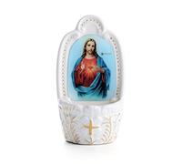 KMIMO Fontaine d'eau bénite catholique en Porcelaine Sacré-Cœur de Jésus Fontaines d'eau bénite pour l'entrée de la Maison Décoration Murale d'église Cadeau pour la première Communion Confirmation