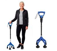 KMINA Canne de Marche 4 Pieds Quadripode Réglable, Ergonomique, Bleu