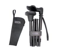 KMINA - Canne de Marche Ergonomique (Gauche), Pliable Homme, Réglable, Femme, Noir - Made in Europe