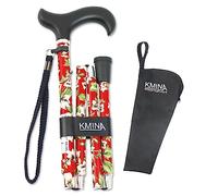 KMINA Canne de Marche Pliable de Luxe, Rouge à Fleurs
