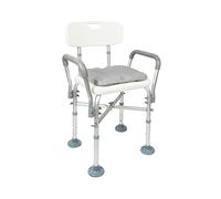 KMINA Chaise de Douche (150 kg) avec Double Traverse Renforcée, Accoudoirs, Coussin, Siège Réglable, Montage Facile sans Outils, Blanc - Made in Europe