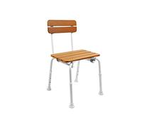 KMINA Chaise de Douche pour Personnes Âgées (Effet Bois), Siège Adulte avec Dossier, Tabouret Médical Antidérapant - Fabriqué en Europe