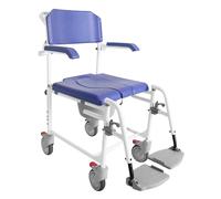 KMINA Chaise Percée Adulte à Roulettes (Freins Améliorés), Siège Toilette et Douche avec Pot Amovible, Chaise Roulante Handicapé, Bleu - KMINA PRO