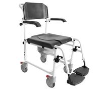 KMINA Chaise Percée Adulte à Roulettes (Freins Améliorés), Siège Toilette et Douche avec Pot Amovible, Chaise Roulante Handicapé, Noir - KMINA PRO